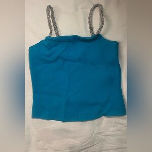 House of Harlow 1960 Teal Top with Glittering Silver Straps